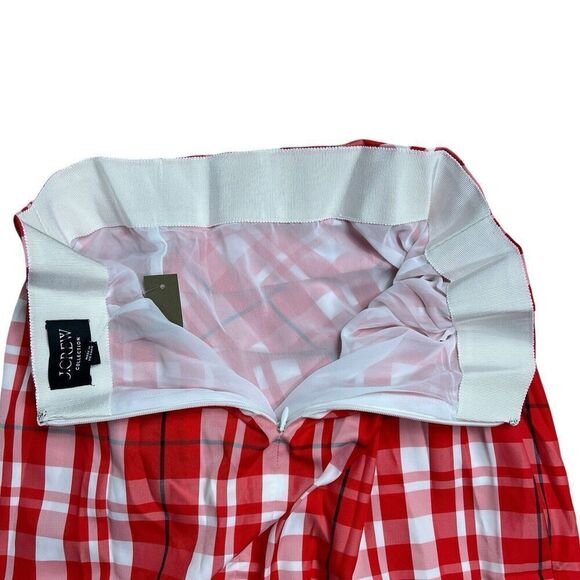 J Crew Skirt 4 Red Plaid Ruffle Pencil Midi Holiday Festive Preppy Lightweight - Picture 9 of 11
